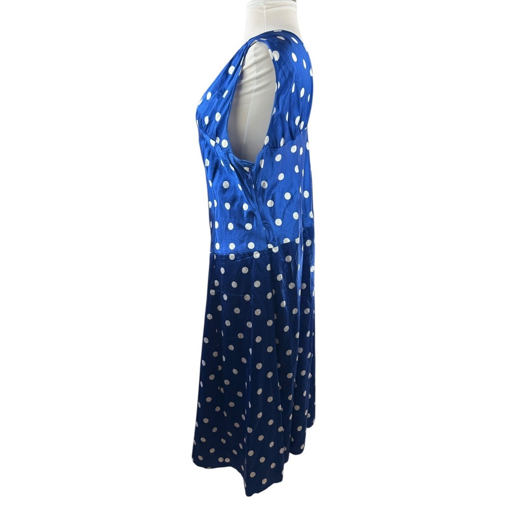 Pendleton Silk Blend Drop Waist V-Neck Dress Polka Dot Blue White Size 20 Tall - Picture 9 of 16